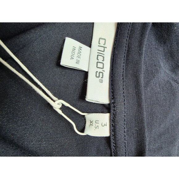 Chicos Navy Fluuter Cap Date Night Tee Ruffled Short Sleeve Top Size XL NWT - Picture 5 of 8